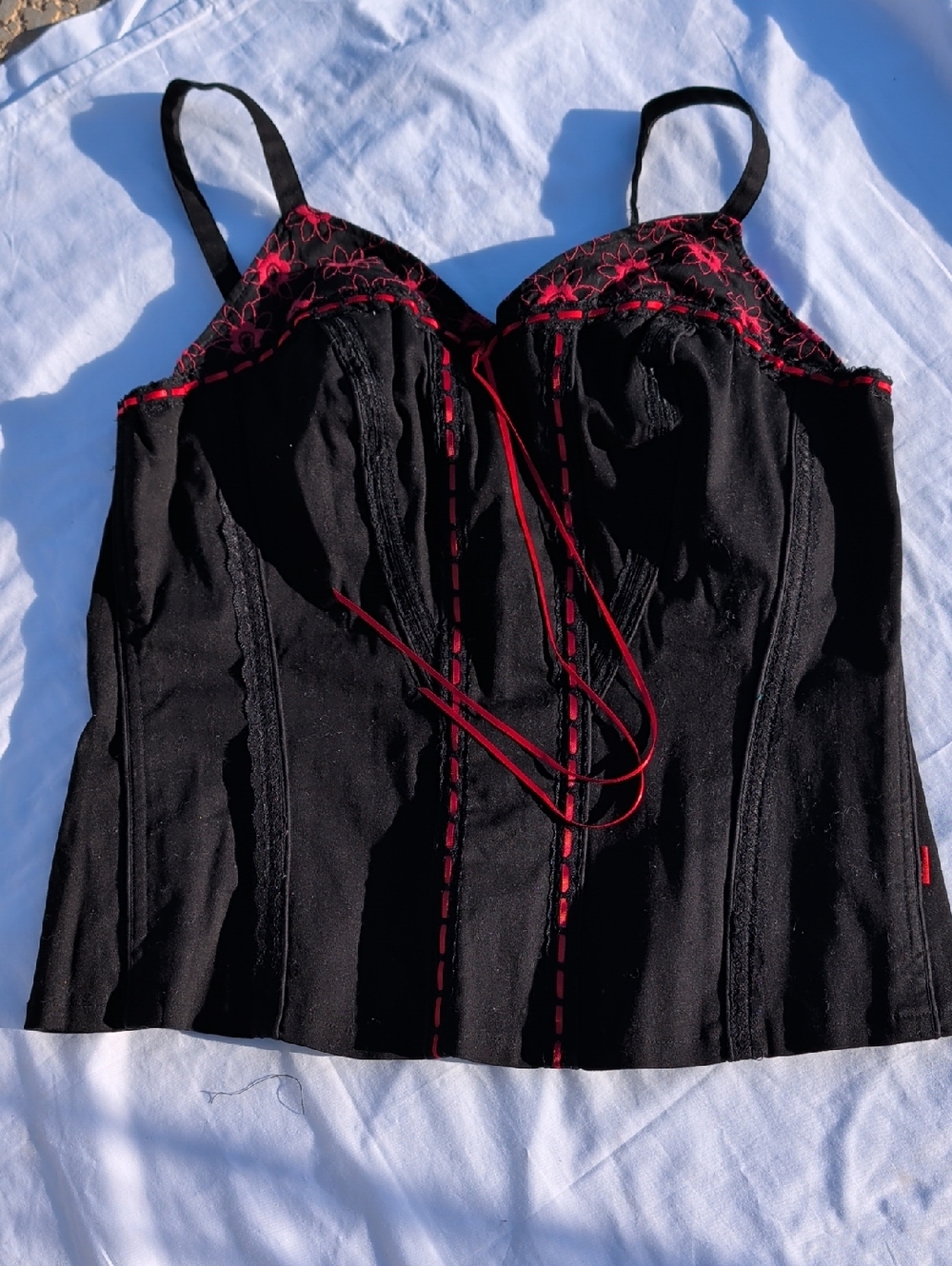 Tripp NYC Black Cami with Red Lace & Stitching